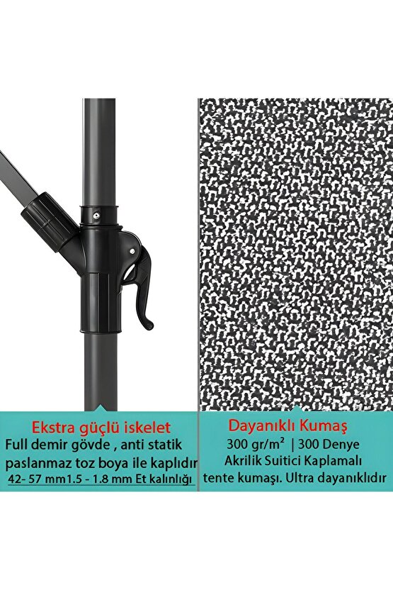 3 Mt 8 Kaburga Full Demir 21 Kg Gri Bahçe Şemsiyesi