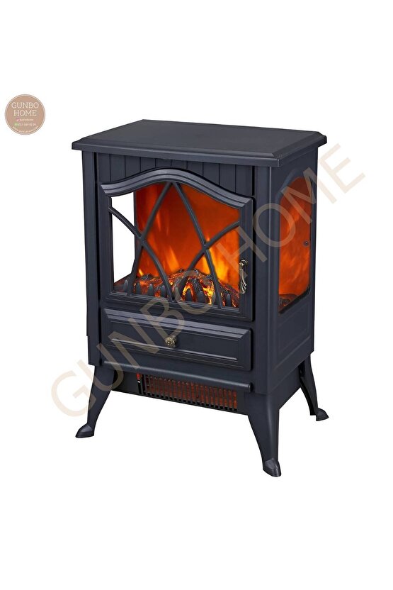 Orta Boy 3 Tarafı Camlı Elektrikli Fanlı Şömine Hareketli Alev Efektli Sessiz Gürültüsüz