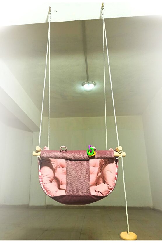 Bebek Çocuk Ev Ve Bahçe Salıncağı Hamak Iki Adet Askı Aparatı Puffy Yastık Ve Minder Gülkurusu-pudra