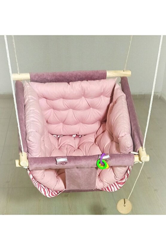 Bebek Çocuk Ev Ve Bahçe Salıncağı Hamak Iki Adet Askı Aparatı Puffy Yastık Ve Minder Gülkurusu-pudra
