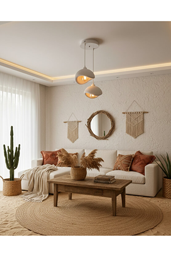 2 Li Sarkıt Avize Rustik E27 Modern Avize Bohem Beton Görünüm (RUSTİK AMPUL HEDİYEDİR.!)