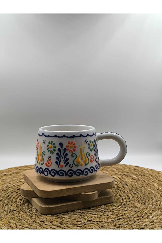 2 Adet Kabartma Desenli El Yapımı Seramik Kupa