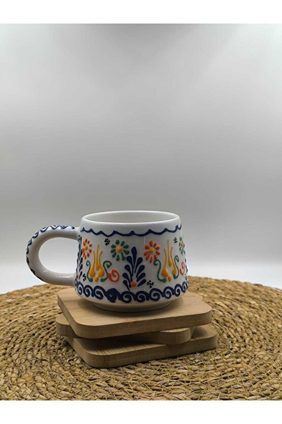 2 Adet Kabartma Desenli El Yapımı Seramik Kupa