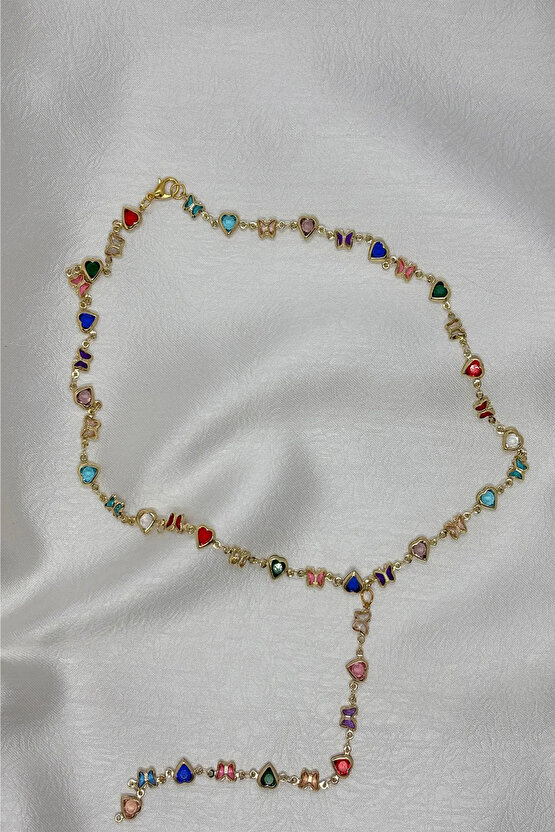 Kalpli & Kelebekli Altın Renkli Y Kolye