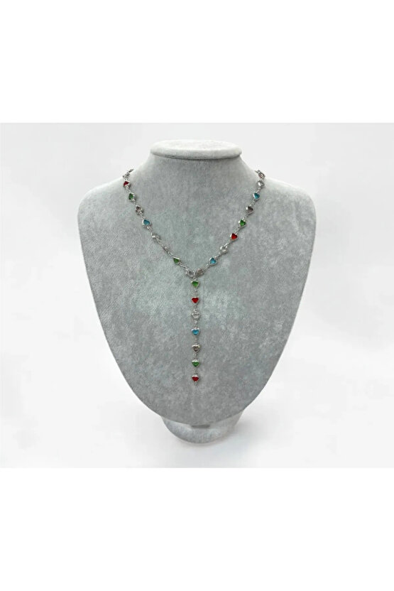 Renkli Kalpli Model Zirkon Taş Y Kolye