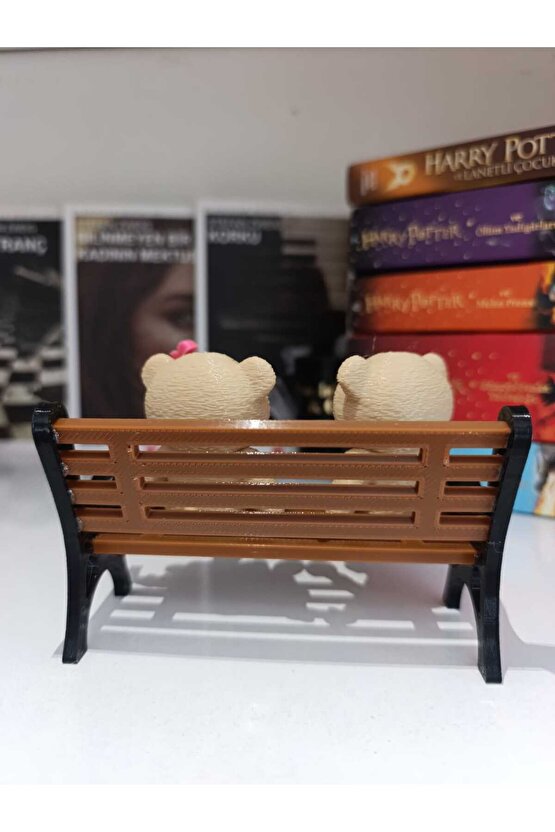 Bankta Oturan İkili Sevimli Ayıcık Figürü  Dekoratif Biblo