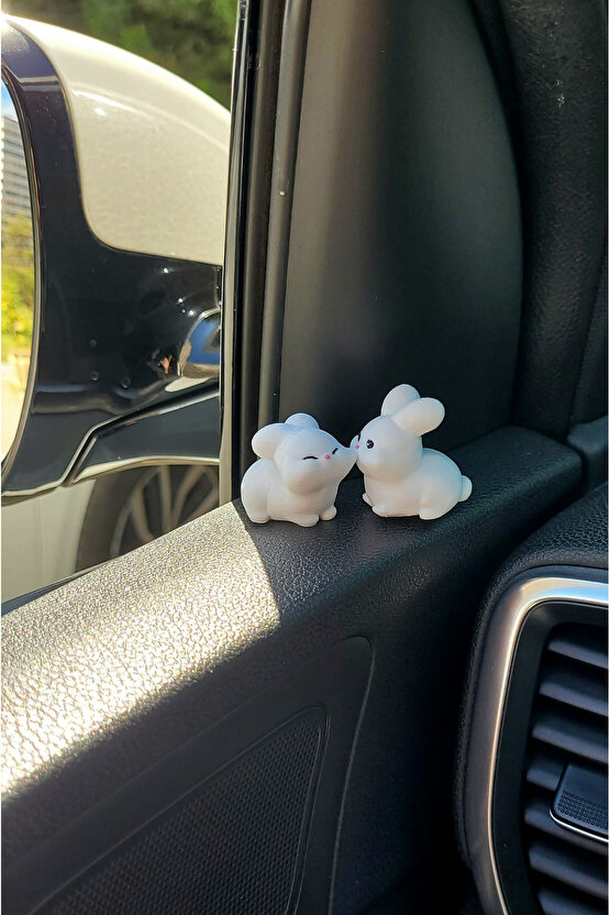 Tatlı Tavşan Çift Sert Plastik Araba Süsü, Çift Hediye, Minik Süs, Tavşan Çift