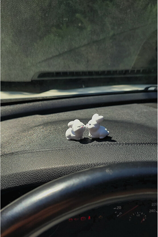 Tatlı Tavşan Çift Sert Plastik Araba Süsü, Çift Hediye, Minik Süs, Tavşan Çift
