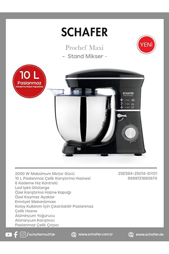 Prochef Maxi 10 L Standlı Mikser