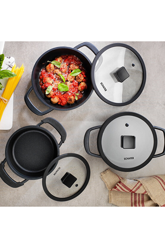 Hektor 3 lü Döküm Tencere Seti 6 Parça Siyah