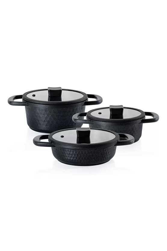 Hektor 3 lü Döküm Tencere Seti 6 Parça Siyah