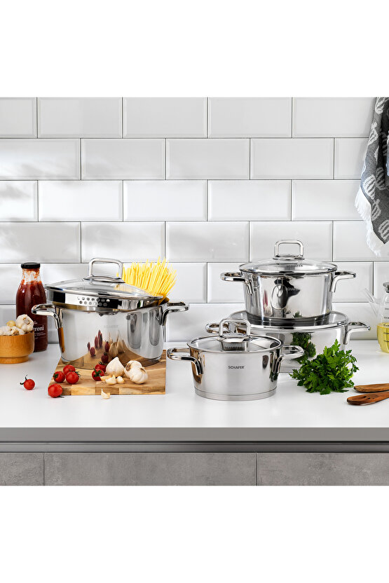 New Stahl Çelik Tencere Seti 8 Parça-Inox