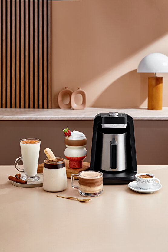 Okka Rich Spin Pro Çelik Cezveli Közde Sütlü Türk Kahve Makinesi 5 Fincan Kapasiteli Krom - OK0020-K