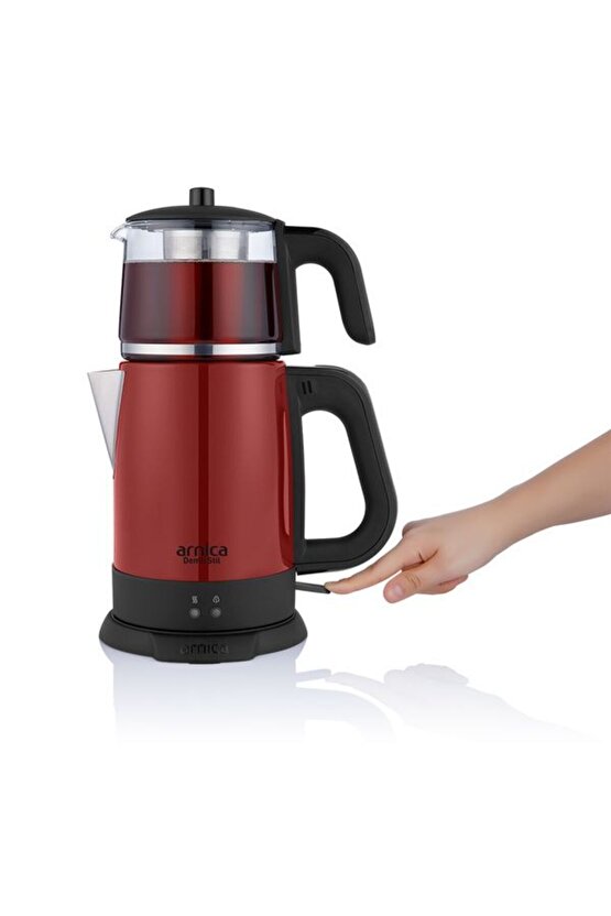 Demli Stil IH33204 CAM Demlikli Çay Makinesi Kırmızı