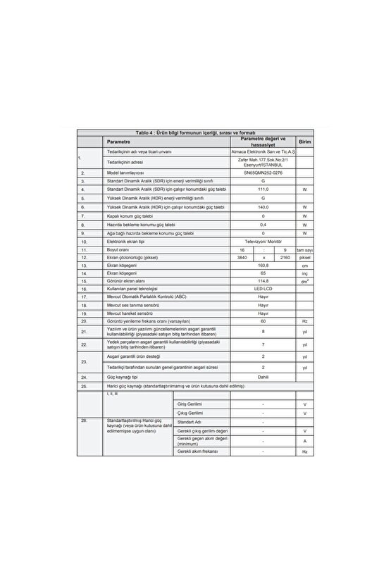 SN65QMN252 65 165 Ekran Frameless UHD 4K WebOS 2.0 QLED TV