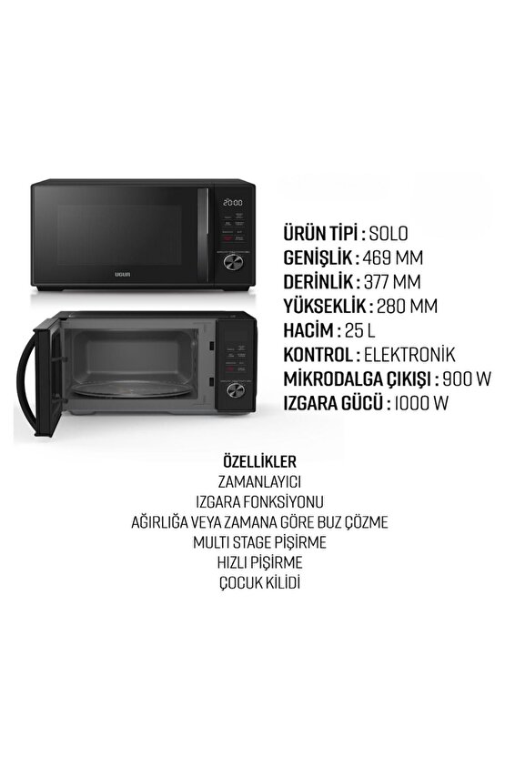 Mıkrodalga fırın siyah - Uef 25m Smd