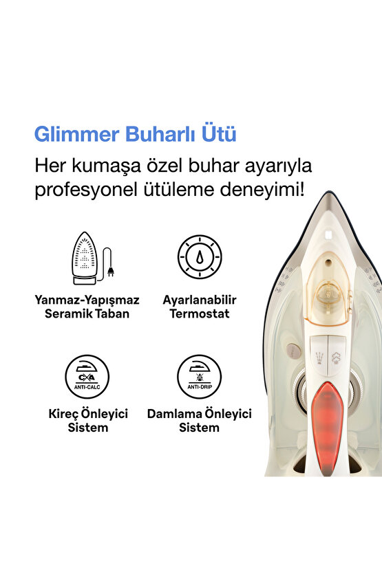 Glimmer Buharlı Ütü Beyaz