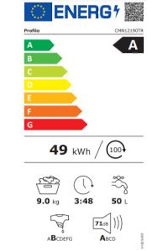 PROFİLO CMN12190TR ÇAM. MAK.-1200 DEV 9KG