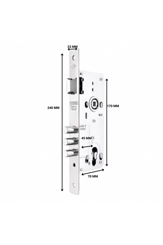 Alüminyum Ve Ahşap Kapılar İçin Silindirli 3 Milli Geniş Tip Kilit 45 mm