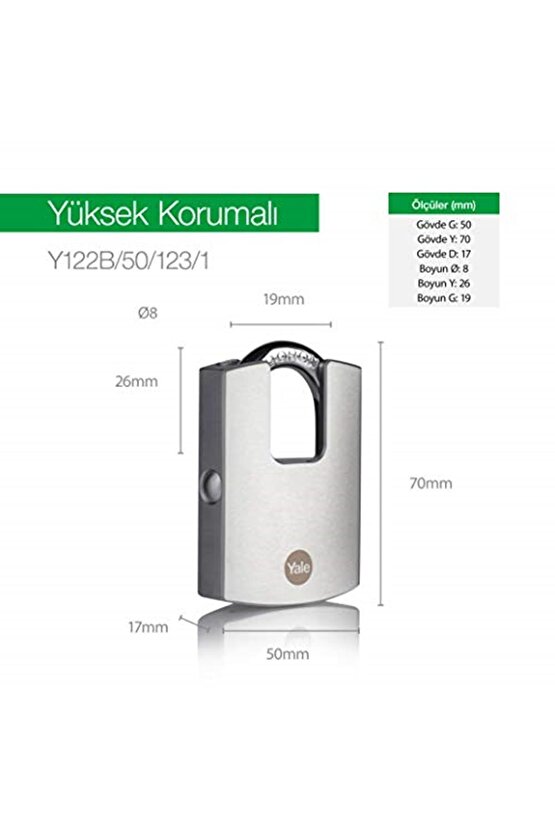 Marka: Y122b501231 - 50mm Dmu Muhafazalı Krom Kaplamalı Asma Kilit - Yüksek Korumalı - Boro