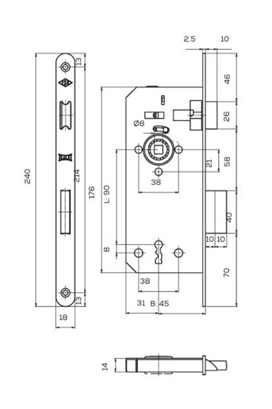 Extra Gömme Kilit 18 Mm Ayna 45 Mm 141R