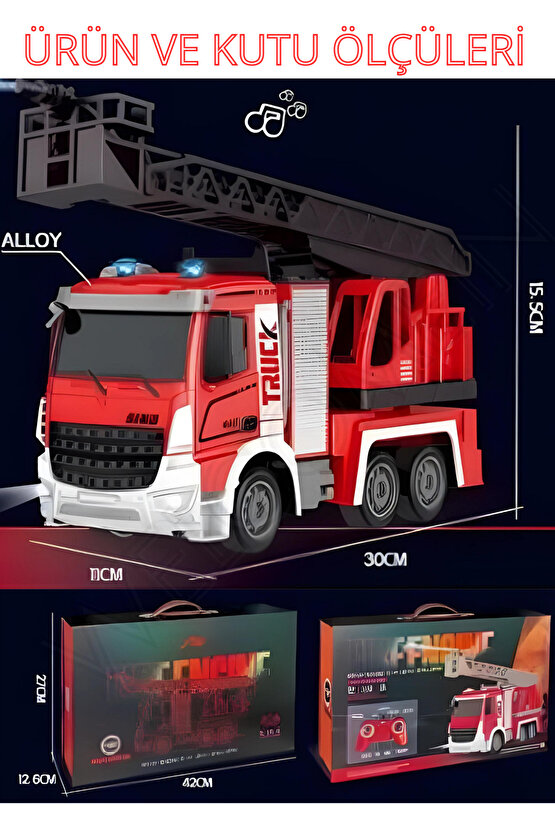 Oyuncak 2.4GHz Full Fonksiyon Uzaktan Kumandalı 1:12 Ölçek Işıklı ve Sesli Su Atan Şarjlı  İtfaiye