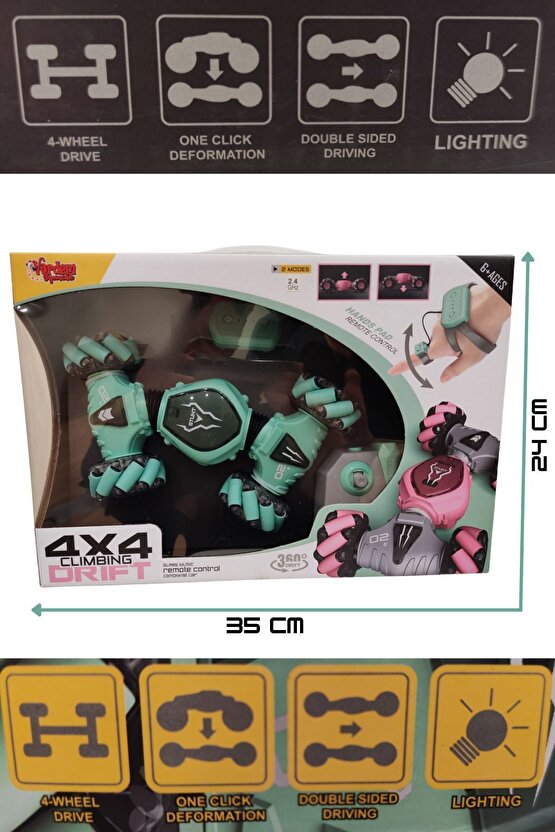 Oyuncak 2.4 GHz Bilekten ve Uzaktan Kumandalı Işıklı 4X4 Çift Kumandalı Akrobat Araba