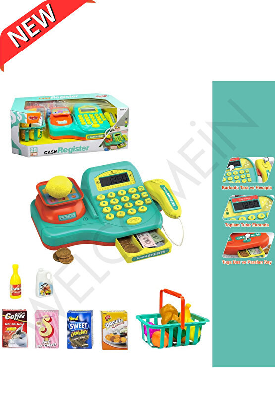 Oyuncak Aksesuarlı Sesli Ve Işıklı Hesap Makinalı Tartılı Yazarkasa 29 Parça