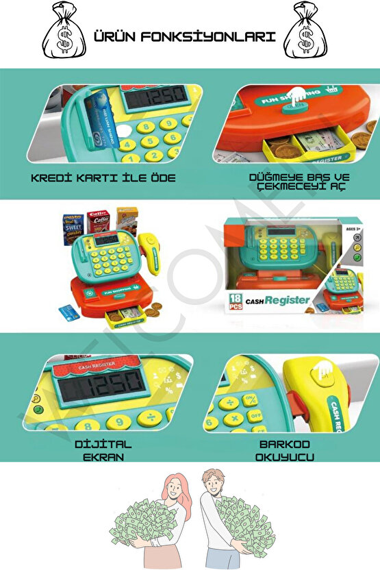 Oyuncak Aksesuarlı Sesli Ve Işıklı Hesap Makinalı Tartılı Yazarkasa 29 Parça