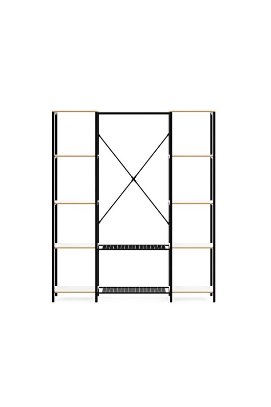 Çok Amaçlı Metal Ayaklı Çift Raflı Dolap Ayakkabılık Portatif Portmanto Gardırop