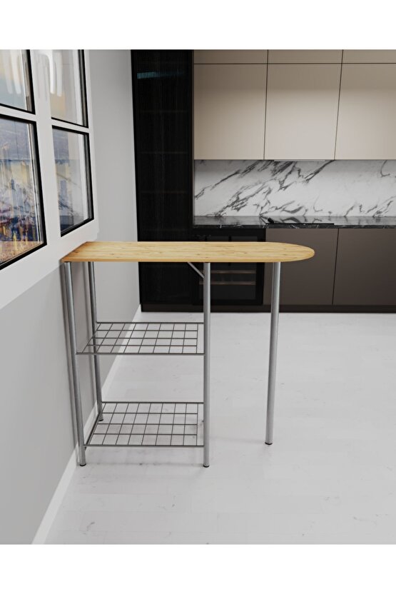 Mutfak Bar Masa Sandalye Takımı Katlanır Bar Sandalye 2 Kişilik Mutfak Masası Çam 1339