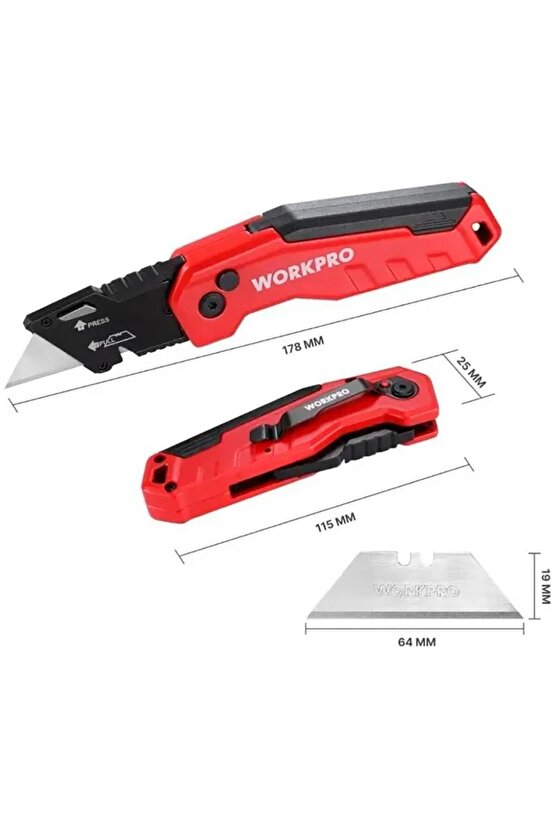 WP211026 Katlanır Çok Amaçlı Profesyonel Rötuş Maket Bıçağı + 14 Adet Yedek Bıçak