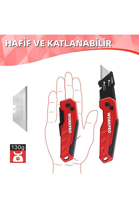 WP211026 Katlanır Çok Amaçlı Profesyonel Rötuş Maket Bıçağı + 14 Adet Yedek Bıçak