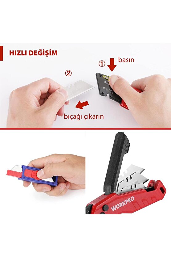 WP211026 Katlanır Çok Amaçlı Profesyonel Rötuş Maket Bıçağı + 14 Adet Yedek Bıçak