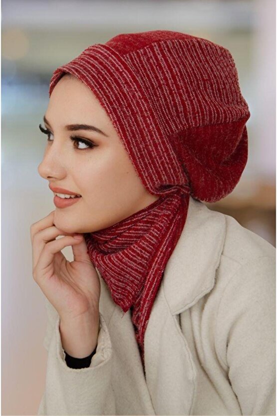Bordo Desen Tesettür Bere ve Etol Takım