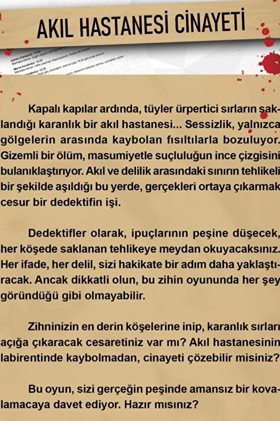 Akıl Hastanesi Davası Dedektif Oyunu - Dava Çözme Oyunu - Suç Çözme Oyunu - Cinayet Oyunu Cinayet Çö