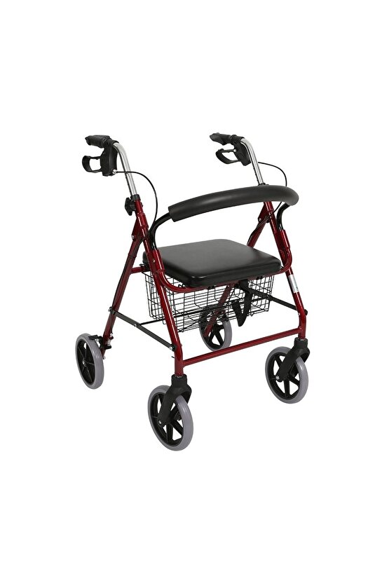 4 TEKERLEKLİ BORDO Alüminyum Walker (Rollator)