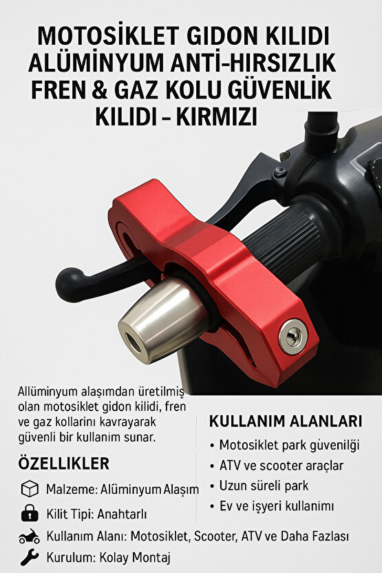 Motosiklet Gidon Kilidi Anti-Hırsızlık Alüminyum Fren & Gaz Kolu Güvenlik Kilidi Scooter ATV