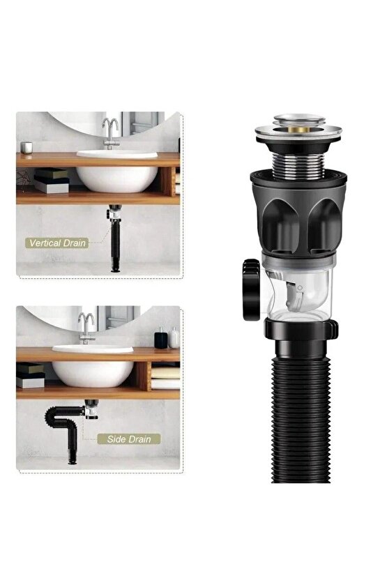 Koku Önleyici Yeni Nesil Körüklü Lavabo Sifonu Altı Hortumu Çift Yönlü Gider Borusu Evye Alt Takımı