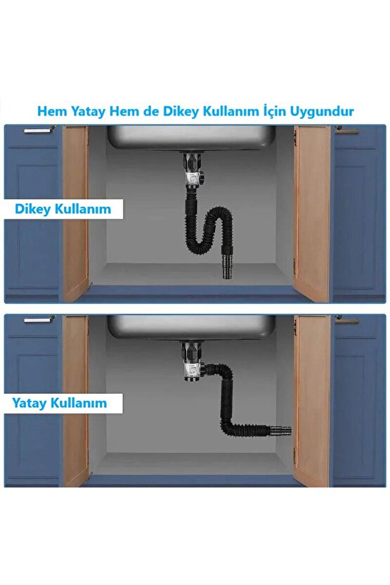 Koku Önleyici Yeni Nesil Körüklü Lavabo Sifonu Altı Hortumu Çift Yönlü Gider Borusu Evye Alt Takımı