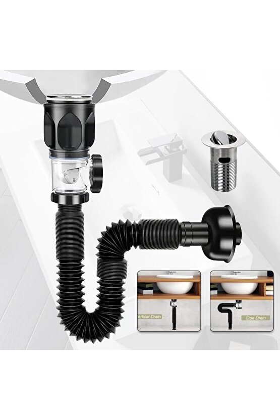 Koku Önleyici Yeni Nesil Körüklü Lavabo Sifonu Altı Hortumu Çift Yönlü Gider Borusu Evye Alt Takımı