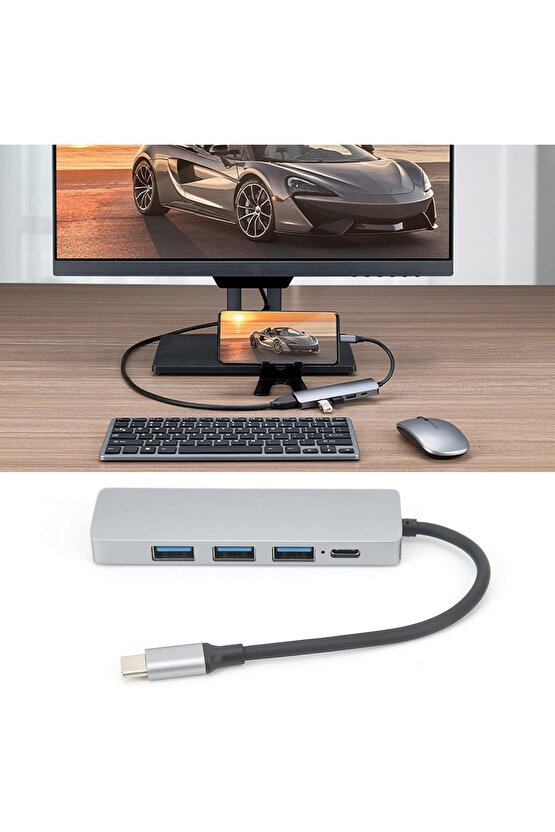 5in1 Macbook Pro Air Type-C USB 3.0 Hub Dönüştürücü Çevirici Çoklayıcı 4K Hdmı PD Şarj+Data Girişli