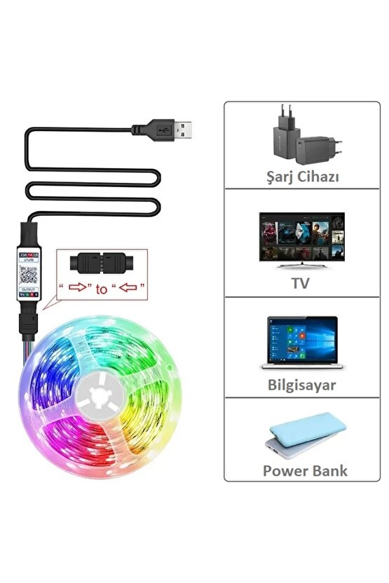 2M RGB LED Şerit Işık Müzik ve Ses Senkronizasyonu Bluetooth Telefon Kontrolü Zamanlayıcı