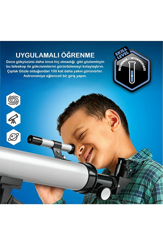 Teleskop 100 Kat Yakınlaştırma 50mm Eğitici Astronomik Uzay Doğa Ay Gözlem Teleskobu + Tripod