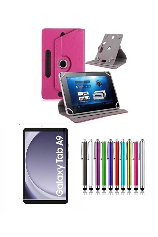 Samsung Galaxy Tab A9 SM-X110 8.7 Standlı Tablet Kılıfı + Kırılmaz Ekran Koruyucu+ Dokunmatik Kalem