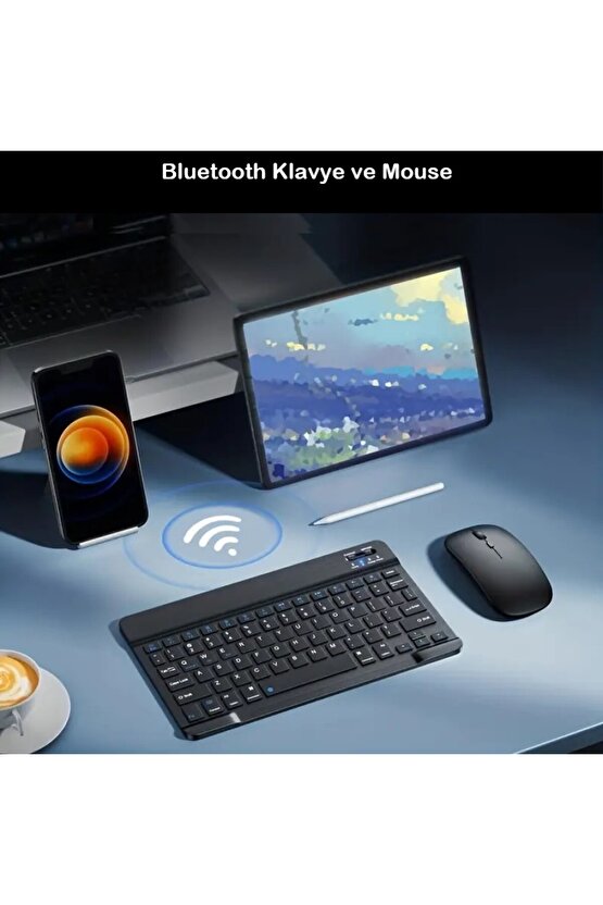 Tablet Telefon Uyumlu Taşınabilir Şarj Edilebilir Kablosuz Bluetooth Türkçe Q Klavye ve Mouse Seti