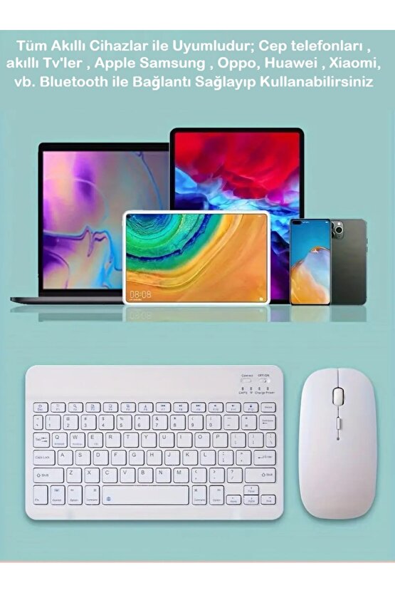 Tablet Telefon Uyumlu Taşınabilir Şarj Edilebilir Kablosuz Bluetooth Türkçe Q Klavye ve Mouse Seti