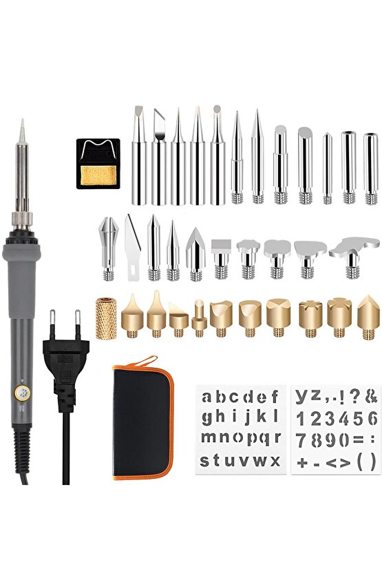Havya seti 60W 220V Isı Ayarlı 37 Parça Ahşap Yakma Elektrikli Havya Seti Lehim Seti