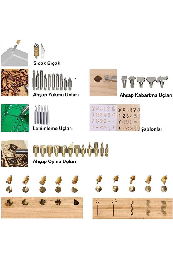Havya seti 60W 220V Isı Ayarlı 37 Parça Ahşap Yakma Elektrikli Havya Seti Lehim Seti