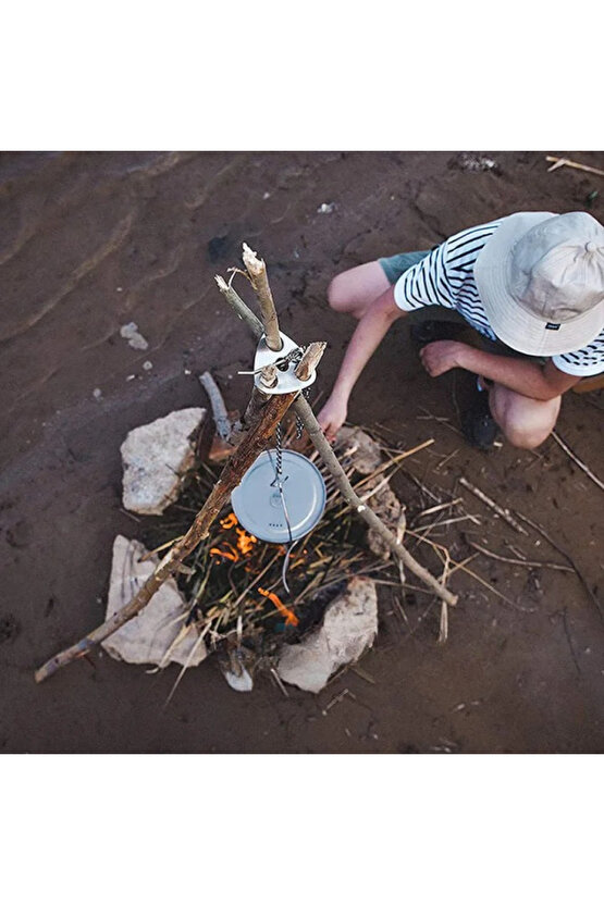Paslanmaz Çelik Askı Kamp Tripodu Üç Ayaklı Halka, Zincirli ve Kancalı Kamp Tencere Askı Aparatı